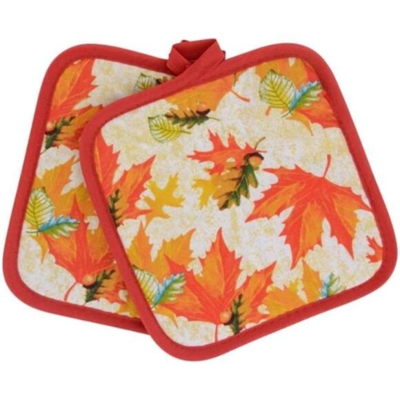 Combined Fall Kitchen Pot Holder and Mitt - Autumn Oven Mitt and Pot Holder Set - Picture 5 of 6